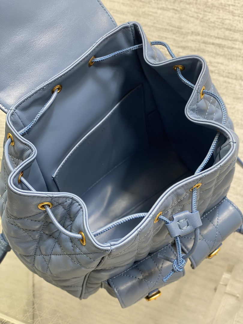 Medium Dior Caro Backpack M6301 Blue Macrocannage Lambskin - Default Title - View 9