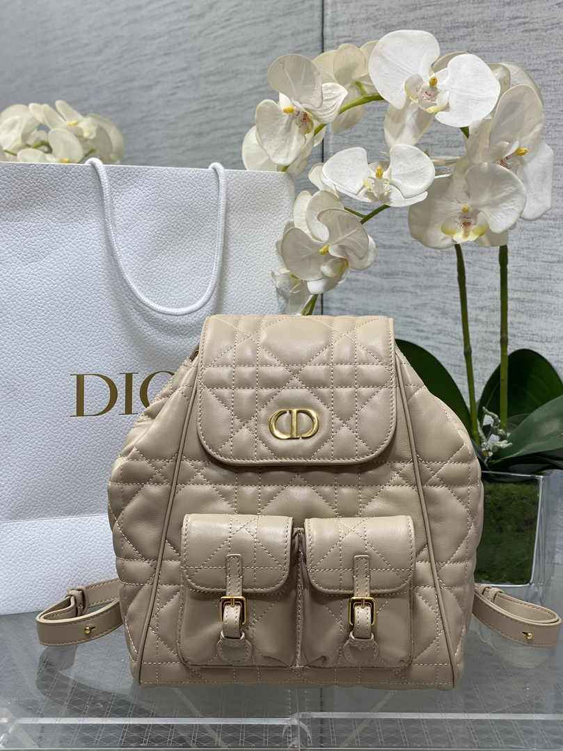 Medium Dior Caro Backpack M6301 Powder Beige Macrocannage Lambskin - Default Title - View 1