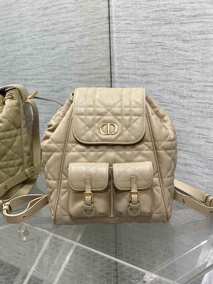 Medium Dior Caro Backpack M6301 Powder Beige Macrocannage Lambskin - Default Title - View 2