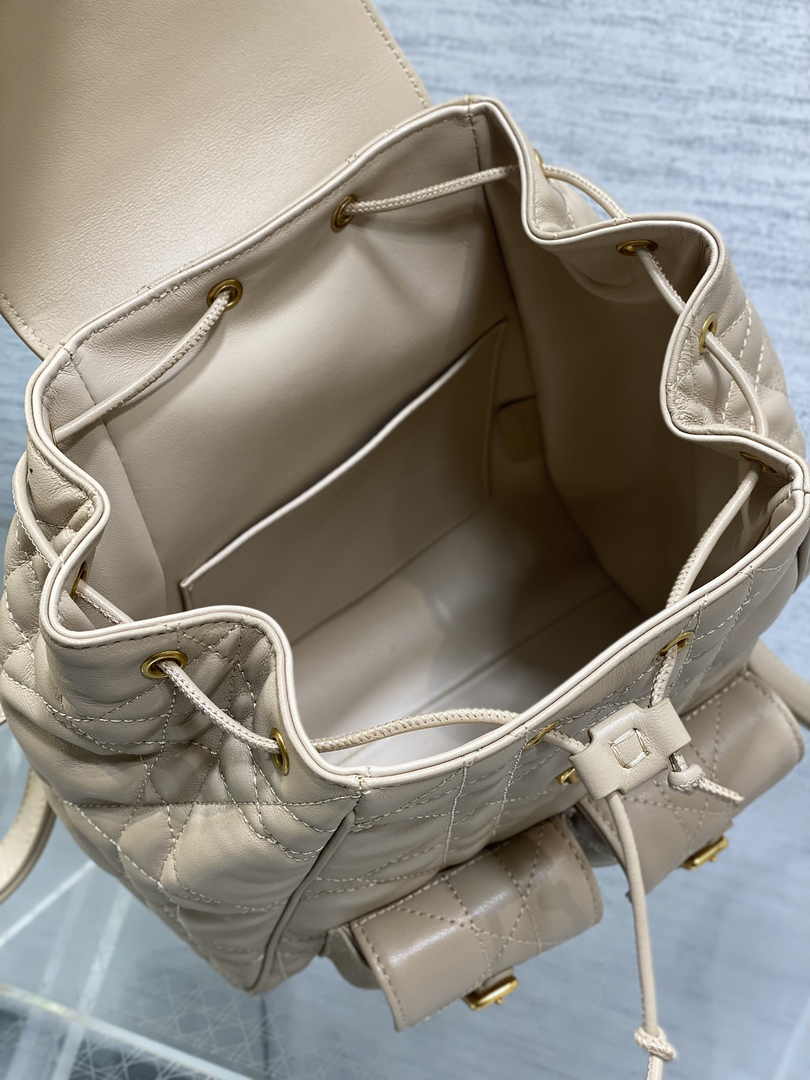 Medium Dior Caro Backpack M6301 Powder Beige Macrocannage Lambskin - Default Title - View 9