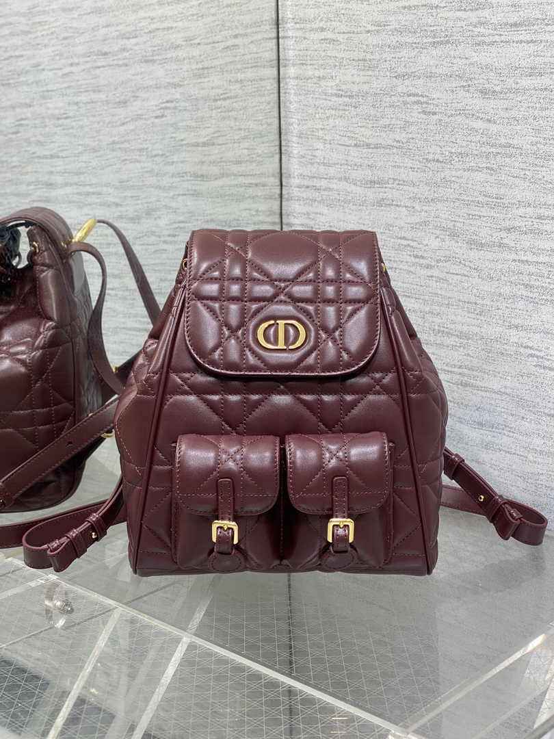 Medium Dior Caro Backpack M6301 Wine Red Macrocannage Lambskin - Default Title - View 2