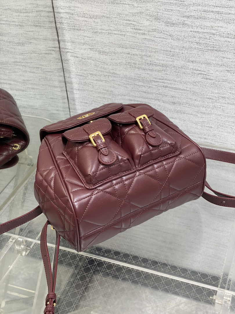 Medium Dior Caro Backpack M6301 Wine Red Macrocannage Lambskin - Default Title - View 7