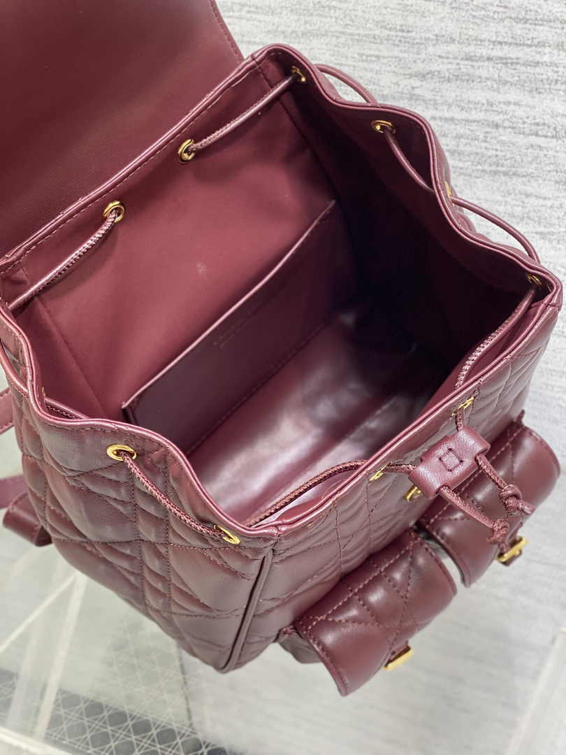 Medium Dior Caro Backpack M6301 Wine Red Macrocannage Lambskin - Default Title - View 9