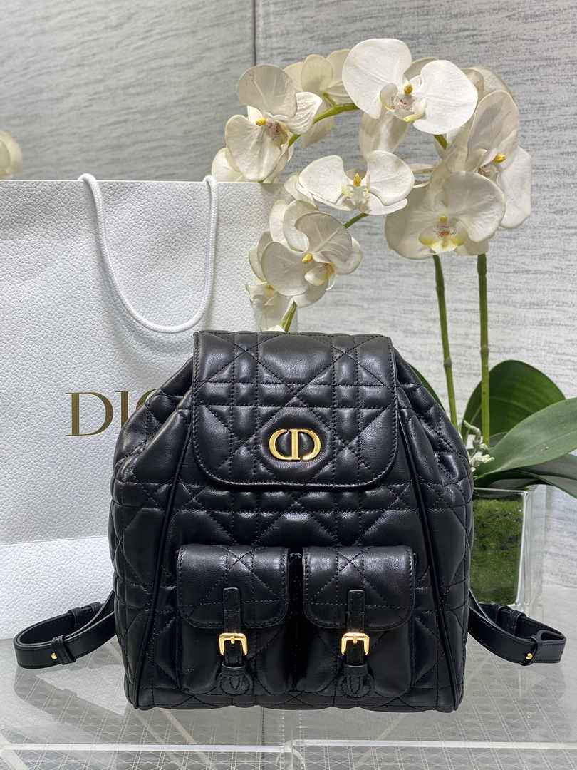 Medium Dior Caro Backpack M6301 Black Macrocannage Lambskin - Default Title - View 1