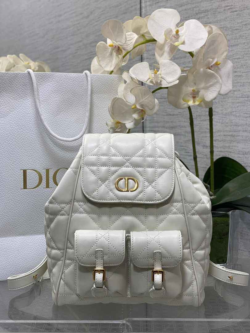 Medium Dior Caro Backpack M6301 Beige Macrocannage Lambskin - Default Title - View 1