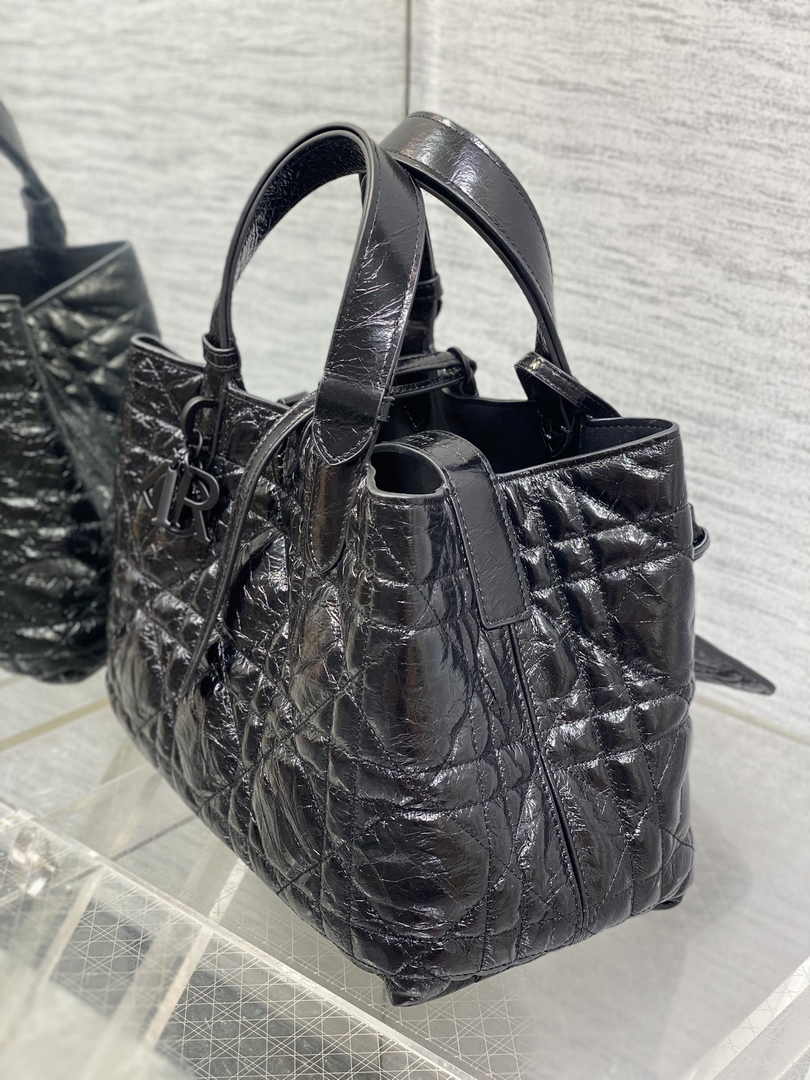 Medium Dior Toujours Bag M2821 Black Macrocannage Crinkled Calfskin - Default Title - View 4