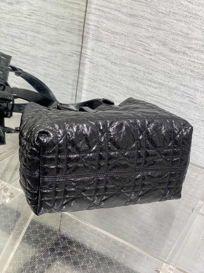 Medium Dior Toujours Bag M2821 Black Macrocannage Crinkled Calfskin - Default Title - View 8
