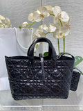 Medium Dior Toujours Bag M2821 Black Macrocannage Crinkled Calfskin