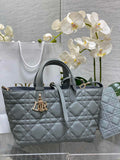 Medium Dior Toujours Bag M2821 Gray Macrocannage Calfskin