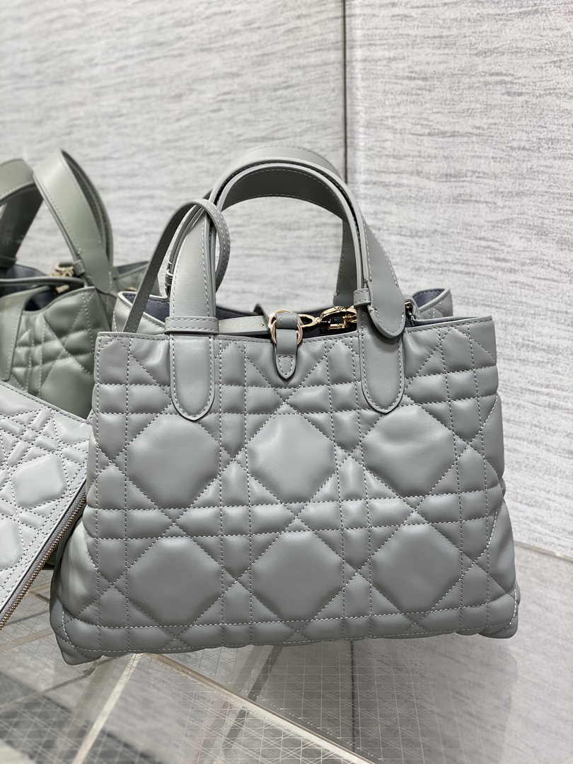 Medium Dior Toujours Bag M2821 Gray Macrocannage Calfskin - Default Title - View 3