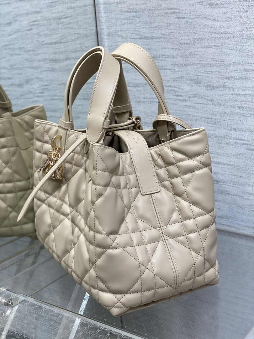 Medium Dior Toujours Bag M2821 Beige Macrocannage Calfskin