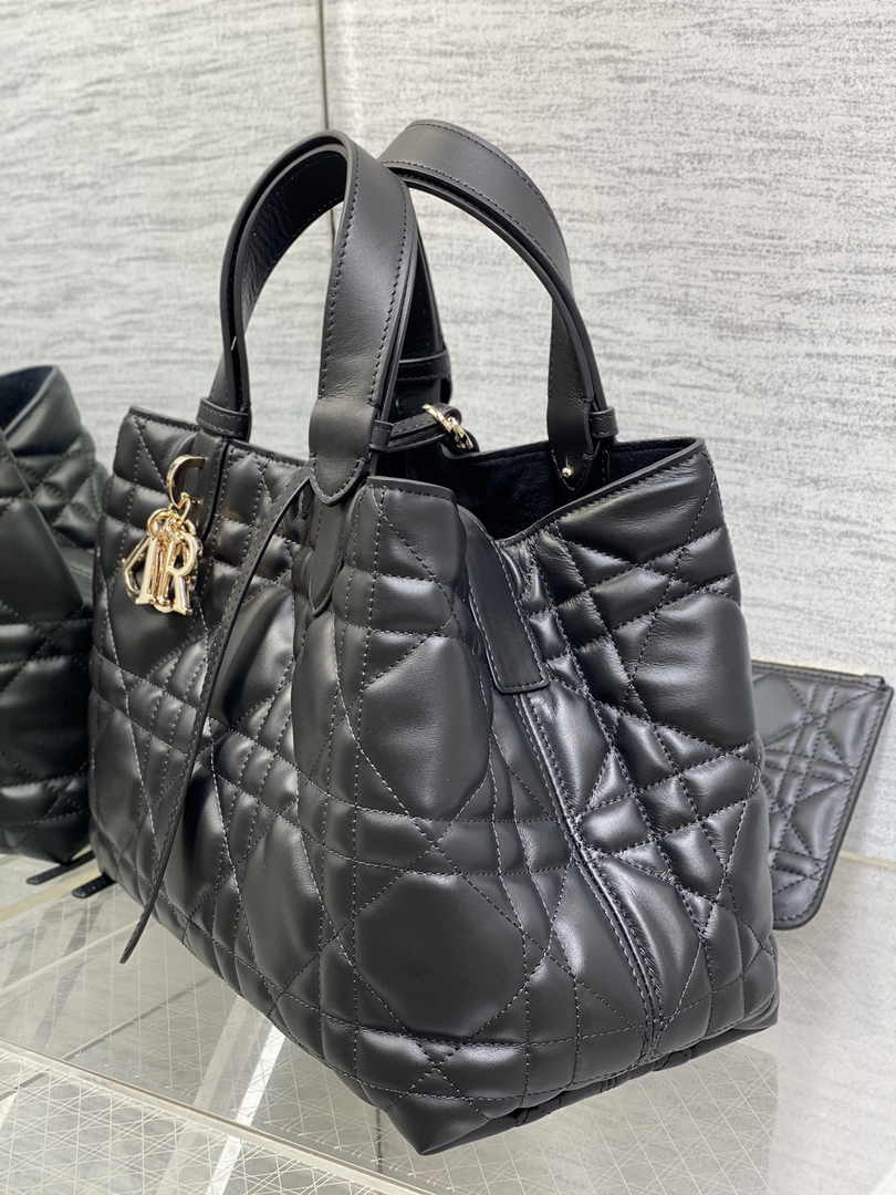 Medium Dior Toujours Bag M2821 Black Macrocannage Calfskin - Default Title - View 6