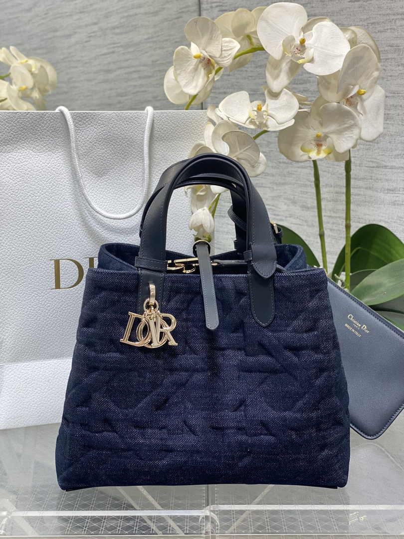 Medium Dior Toujours Bag M2821 Blue Graphic Cannage Denim - Default Title - View 1