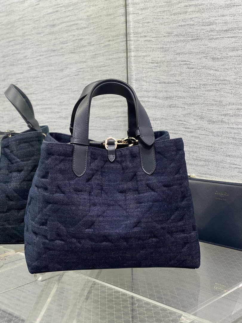 Medium Dior Toujours Bag M2821 Blue Graphic Cannage Denim - Default Title - View 3