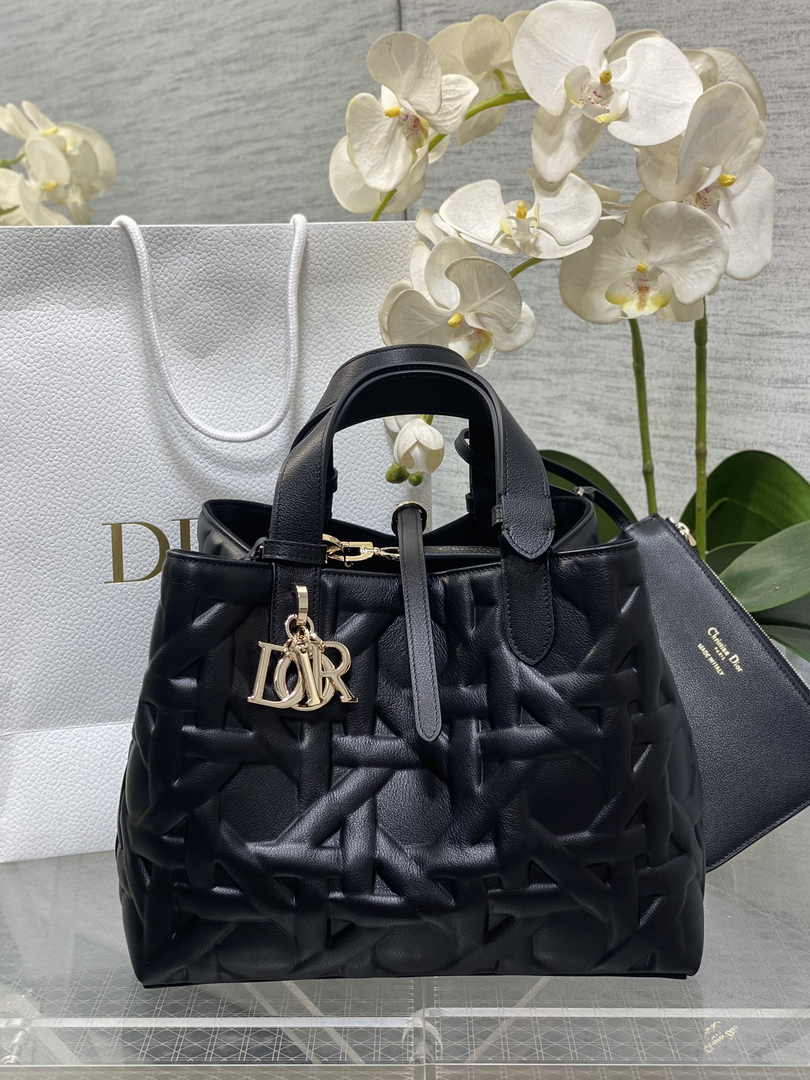 Medium Dior Toujours Bag M2821 Black Graphic Cannage Calfskin - Default Title - View 1