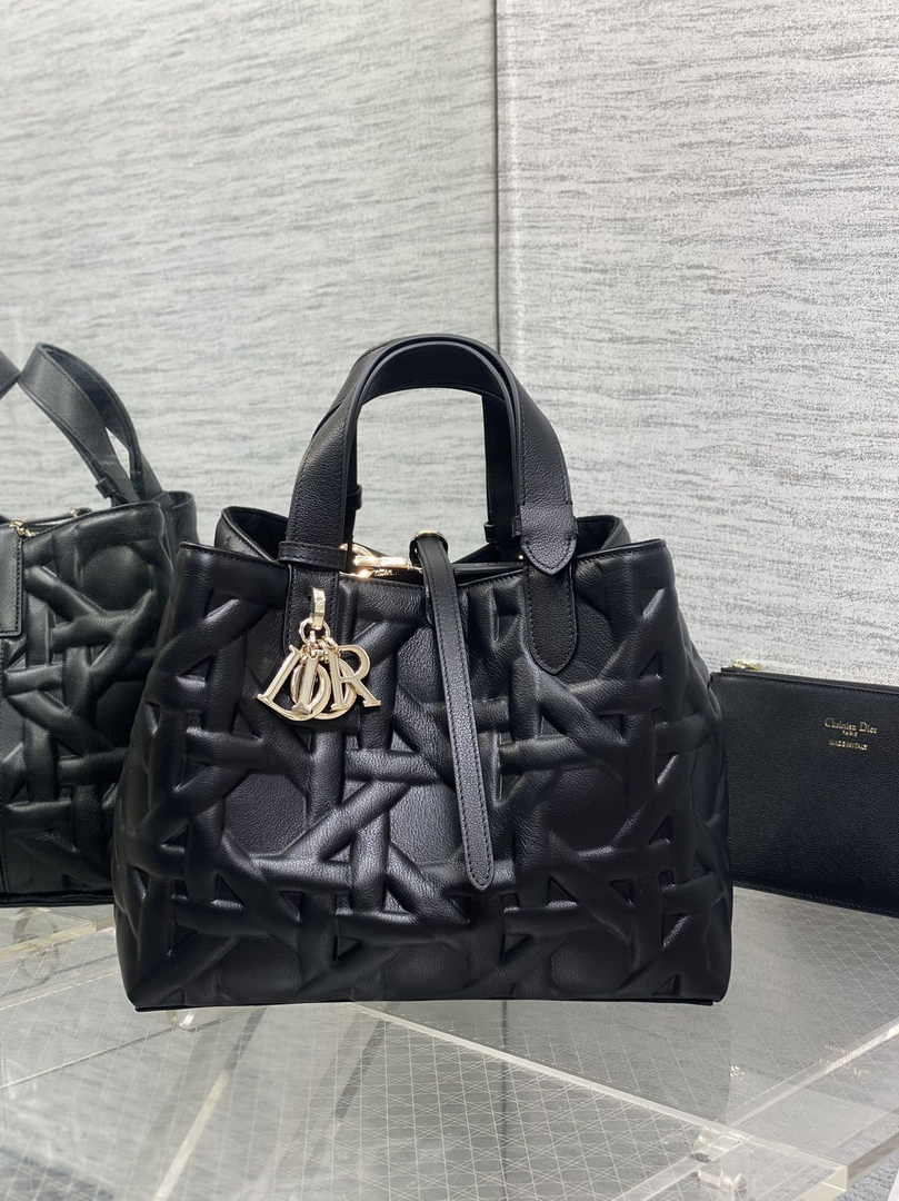 Medium Dior Toujours Bag M2821 Black Graphic Cannage Calfskin - Default Title - View 2