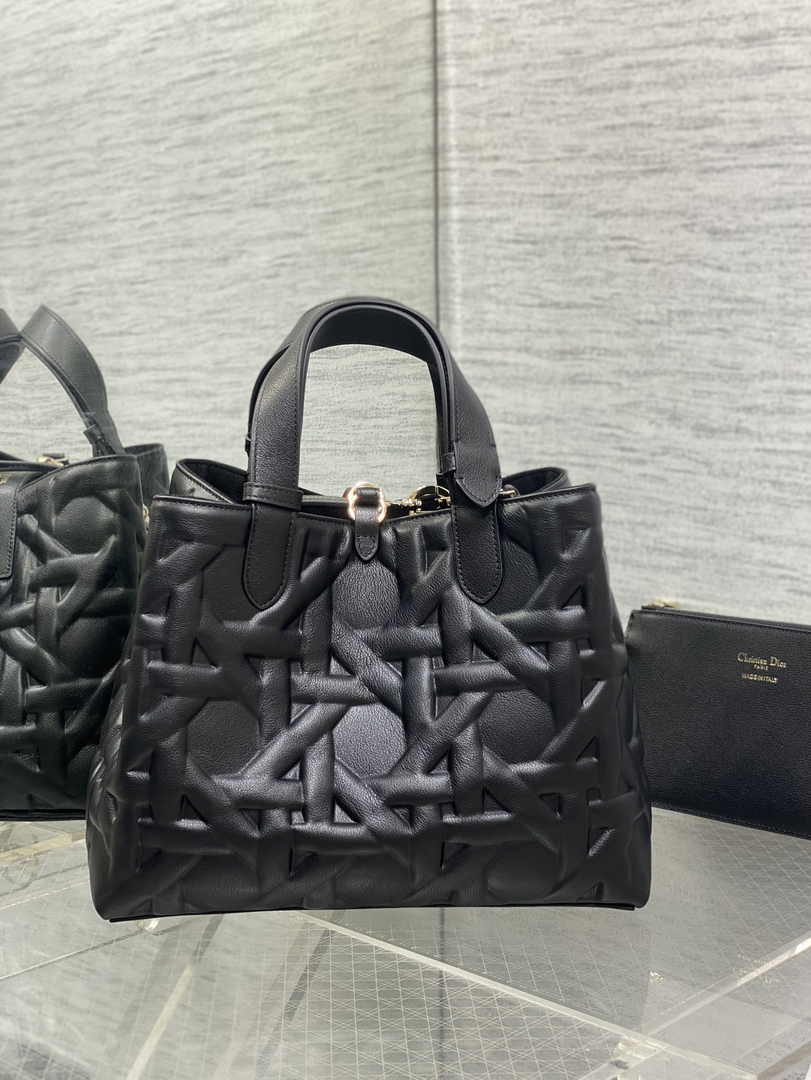 Medium Dior Toujours Bag M2821 Black Graphic Cannage Calfskin - Default Title - View 3