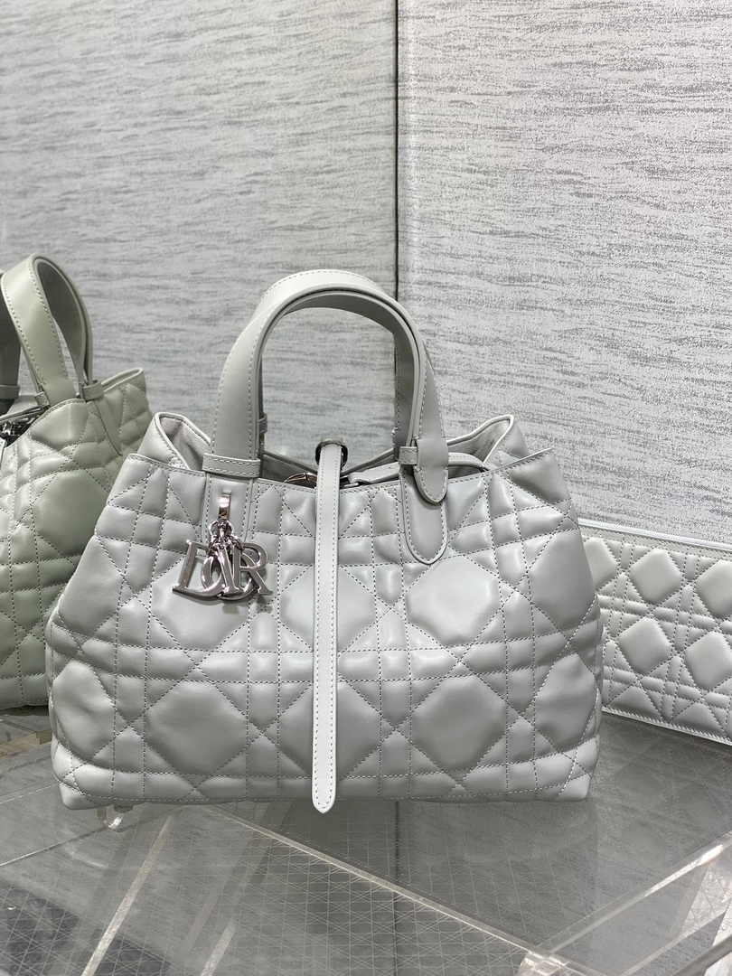 Medium Dior Toujours Bag M2821 Gray Macrocannage Calfskin - Default Title - View 2