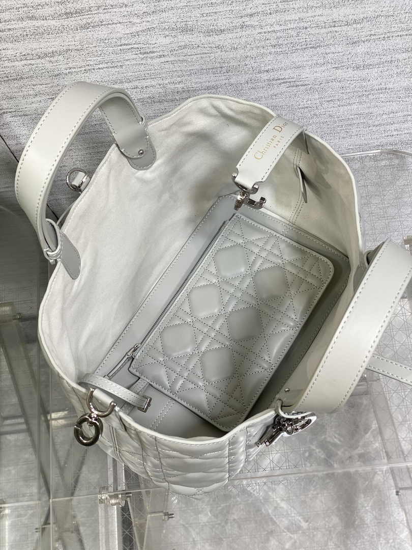 Medium Dior Toujours Bag M2821 Gray Macrocannage Calfskin - Default Title - View 9