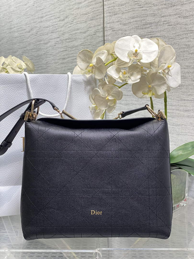 Medium Diorly Bag – Black Flat Cannage Calfskin M1412