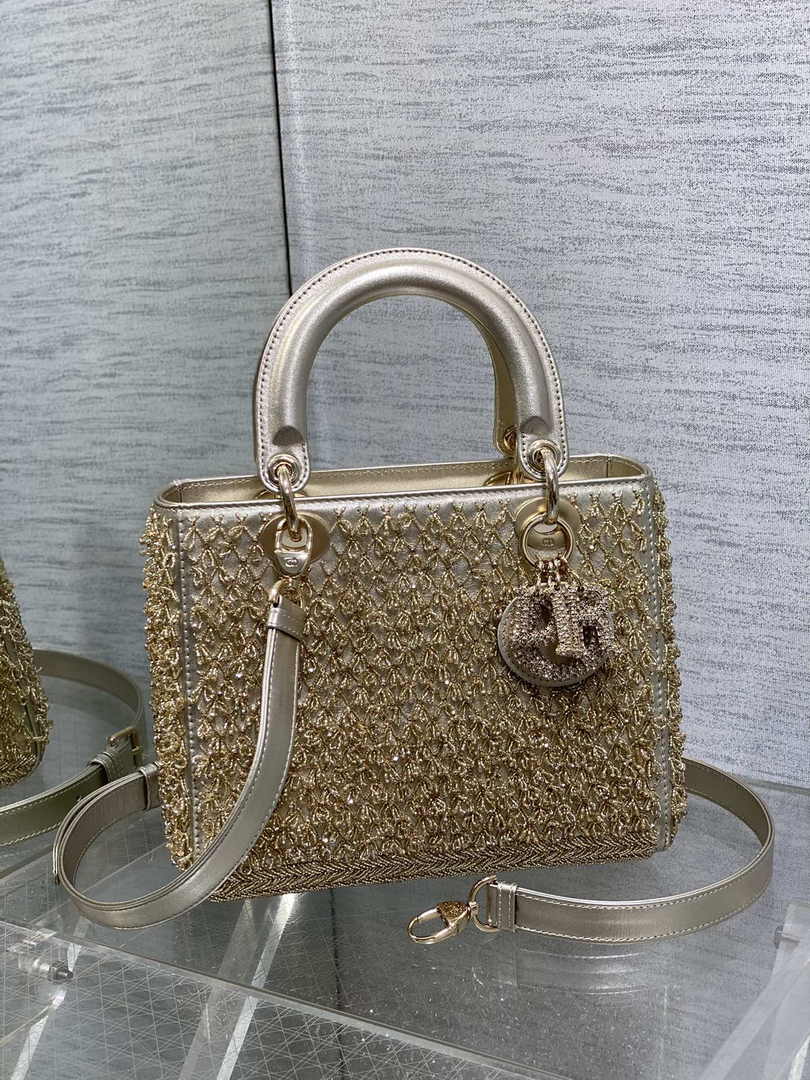 Medium Lady Dior Bag M0565 Silver Cannage Calfskin - Default Title - View 2