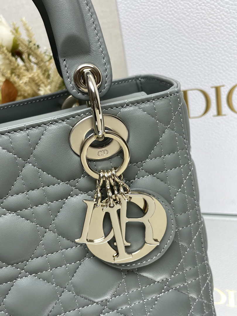 Medium Lady Dior Bag M0565 Gray Cannage Lambskin - Default Title - View 2