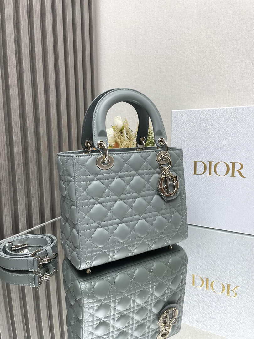 Medium Lady Dior Bag M0565 Gray Cannage Lambskin - Default Title - View 3
