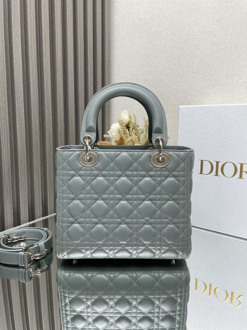 Medium Lady Dior Bag M0565 Gray Cannage Lambskin - Default Title - View 4