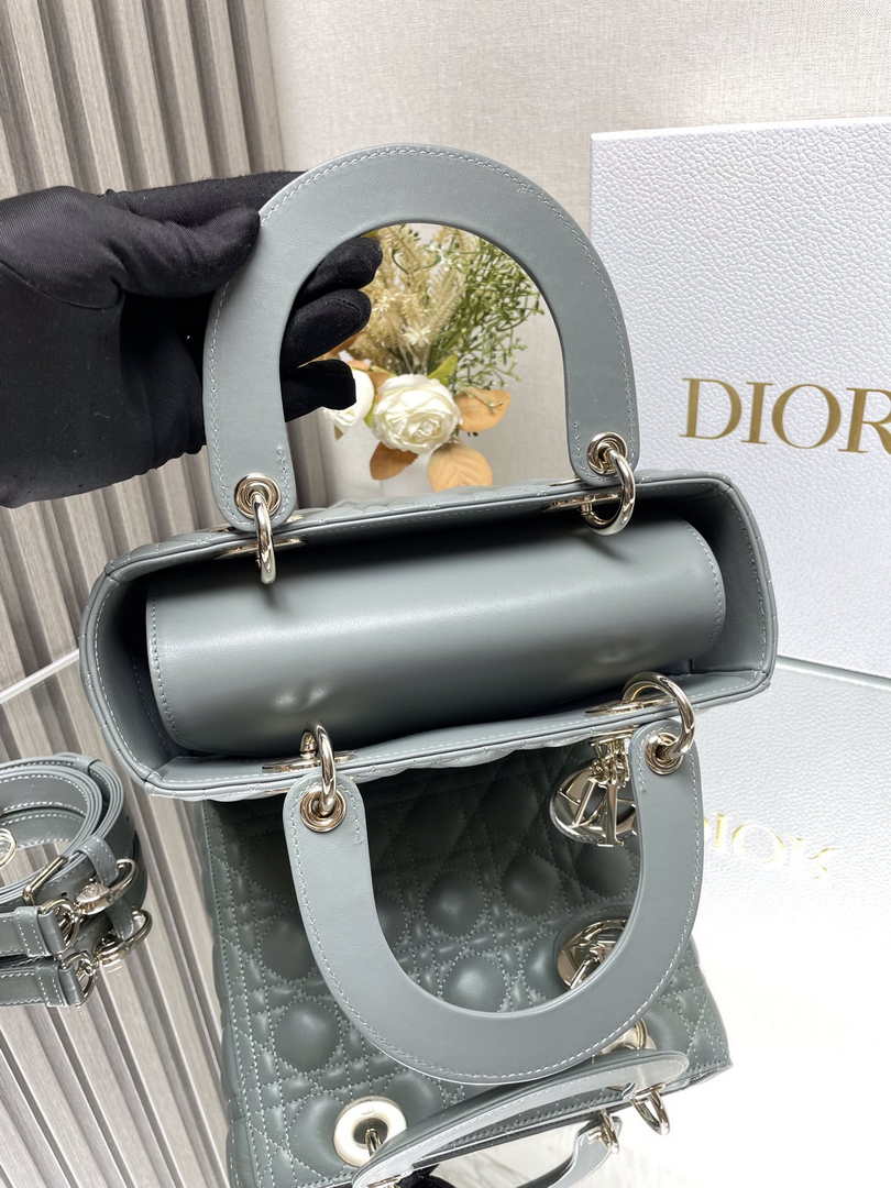 Medium Lady Dior Bag M0565 Gray Cannage Lambskin - Default Title - View 6