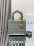 Medium Lady Dior Bag M0565 Gray Patent Leather - Default Title - View 1