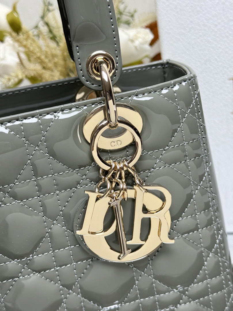 Medium Lady Dior Bag M0565 Gray Patent Leather - Default Title - View 2