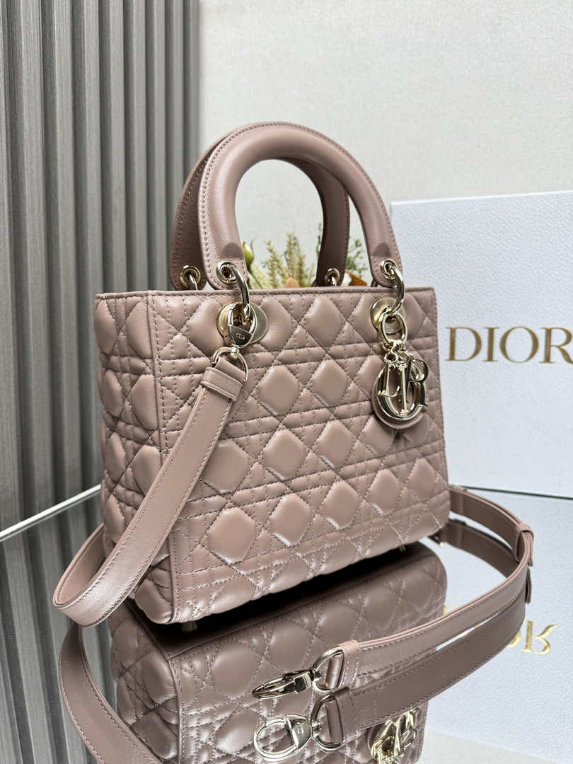 Medium Lady Dior Bag M0565 Pink Cannage Lambskin - Default Title - View 3