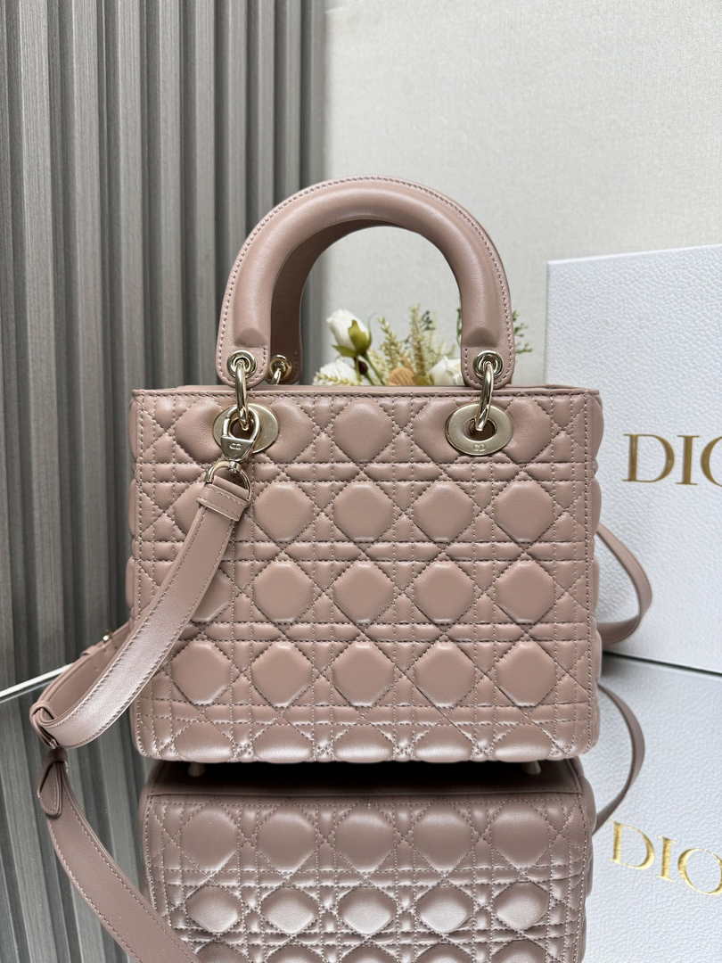 Medium Lady Dior Bag M0565 Pink Cannage Lambskin - Default Title - View 4