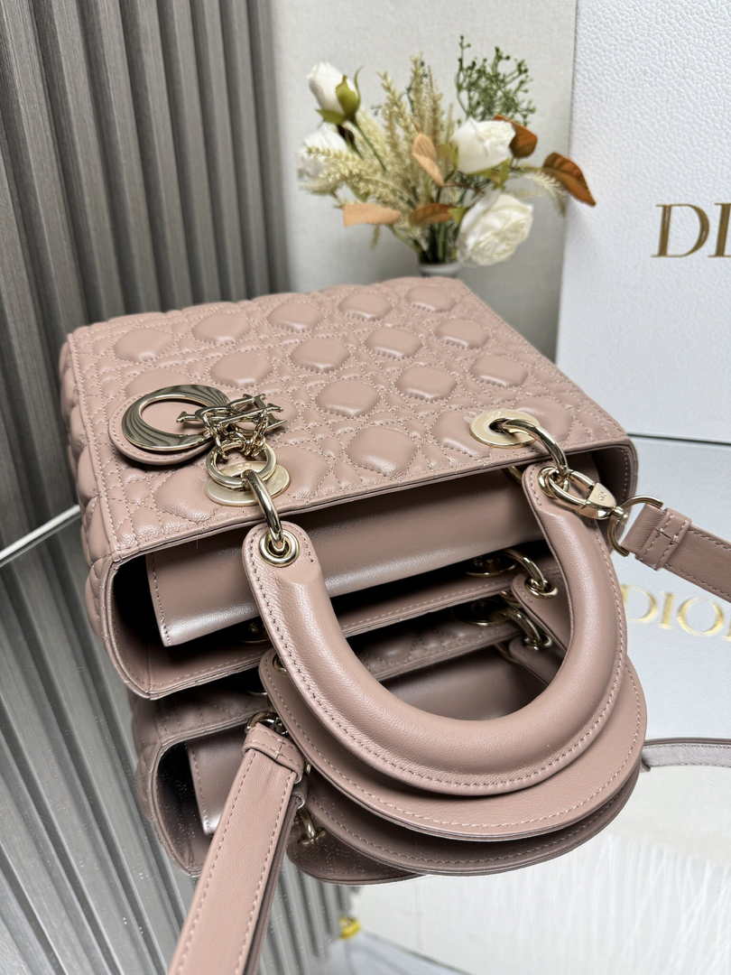 Medium Lady Dior Bag M0565 Pink Cannage Lambskin - Default Title - View 6