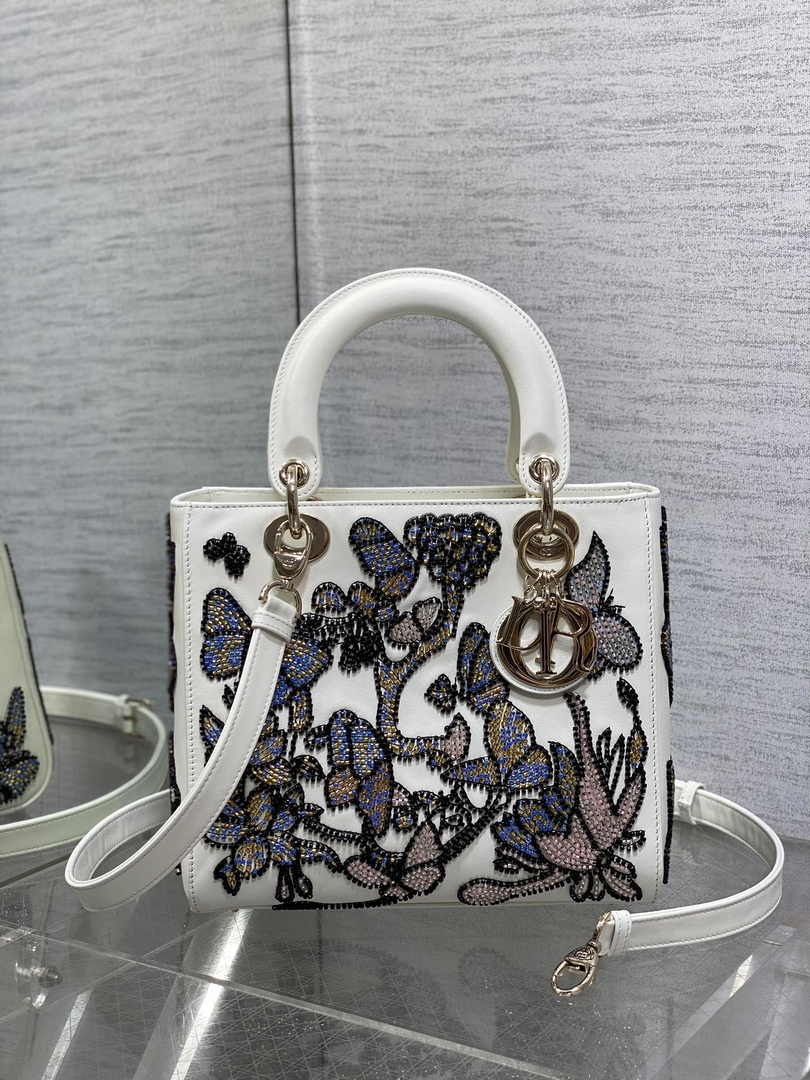 Medium Lady Dior Bag M0565 White Cannage Calfskin - Default Title - View 2