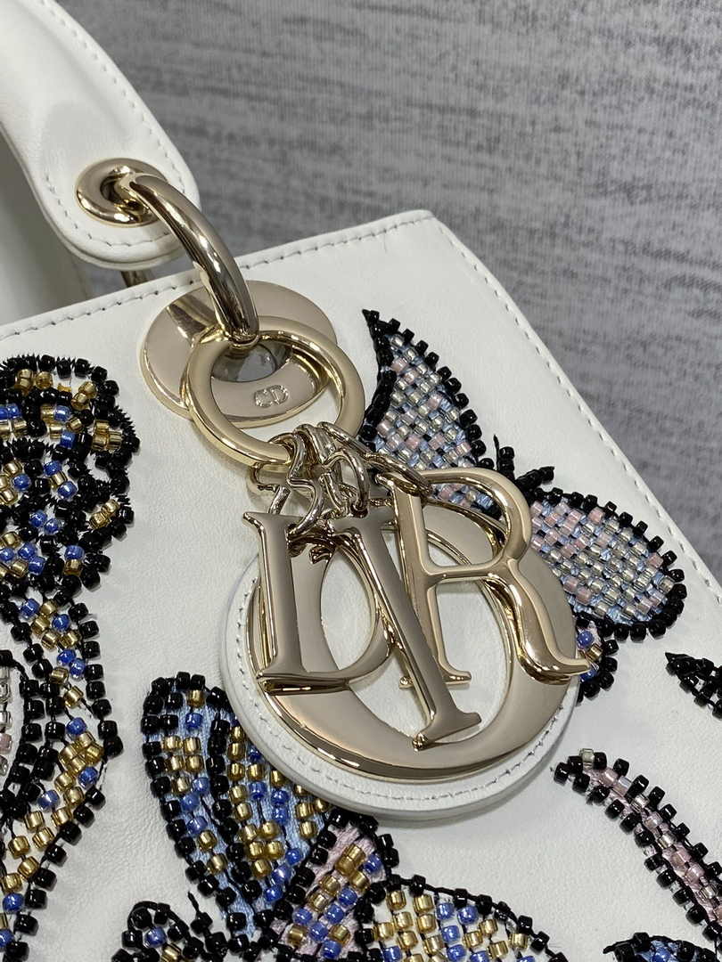 Medium Lady Dior Bag M0565 White Cannage Calfskin - Default Title - View 8