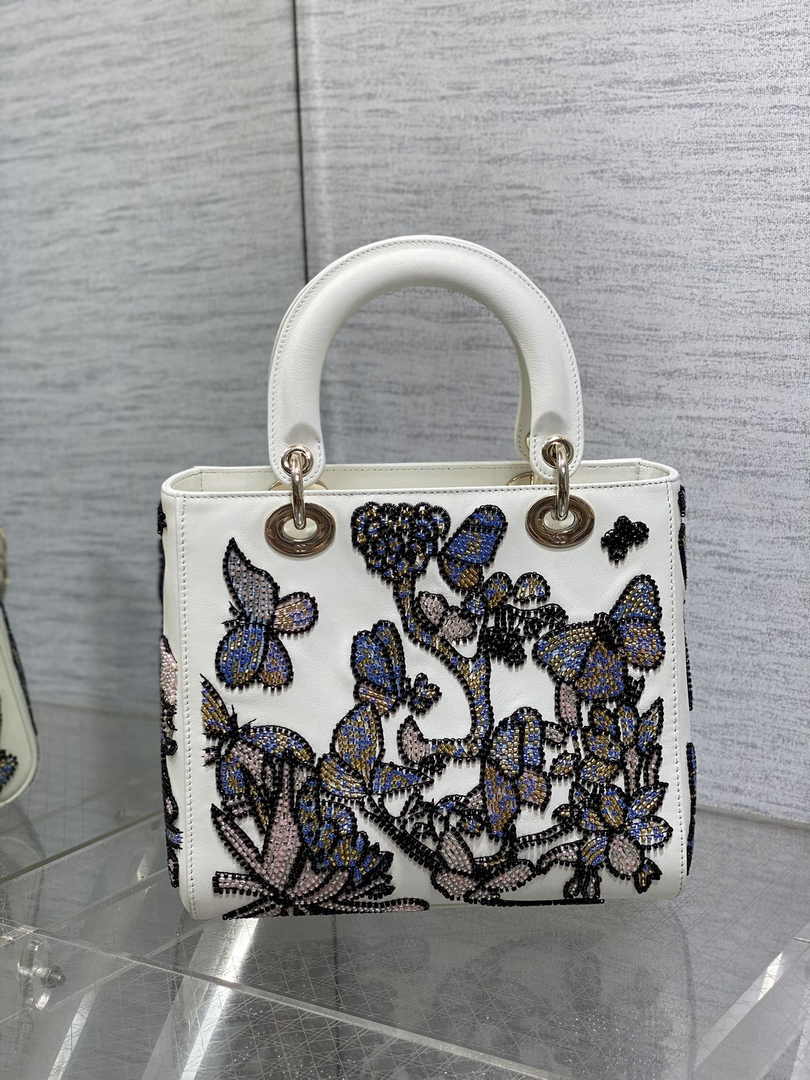 Medium Lady Dior Bag M0565 White Cannage Calfskin - Default Title - View 3