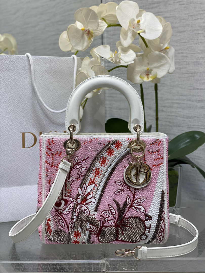 Medium Lady Dior Bag M0565 Pink Cannage Calfskin - Default Title - View 1