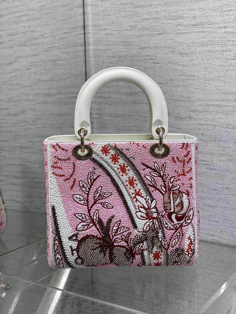 Medium Lady Dior Bag M0565 Pink Cannage Calfskin - Default Title - View 3
