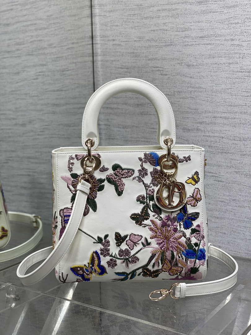Medium Lady Dior Bag M0565 White Cannage Calfskin M62 - Default Title - View 2