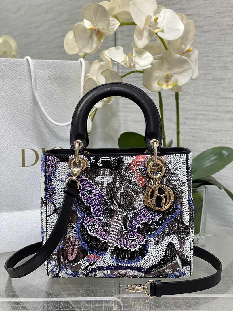 Medium Lady Dior Bag M0565 Black Cannage Calfskin - Default Title - View 1