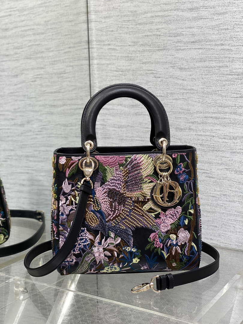 Medium Lady Dior Bag M0565 Black Cannage Calfskin M61 - Default Title - View 2