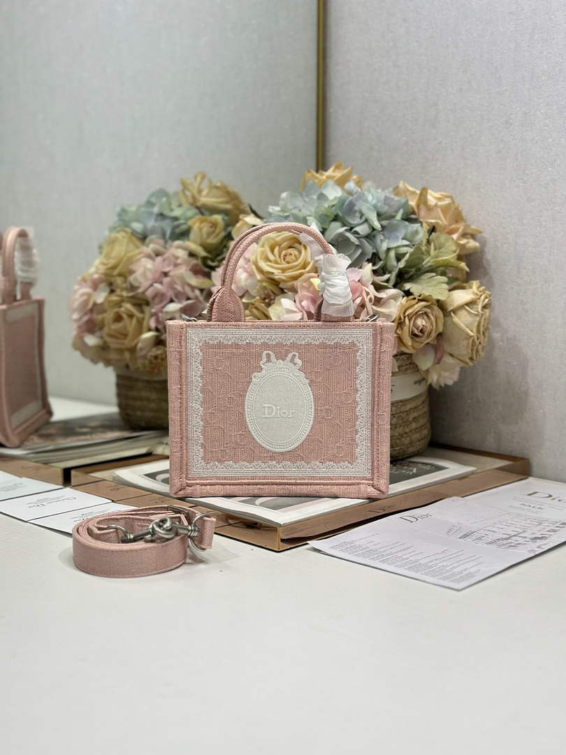 Dioramour Mini Dior Book Tote – Soupir Pink Oblique / White Lace - S5584