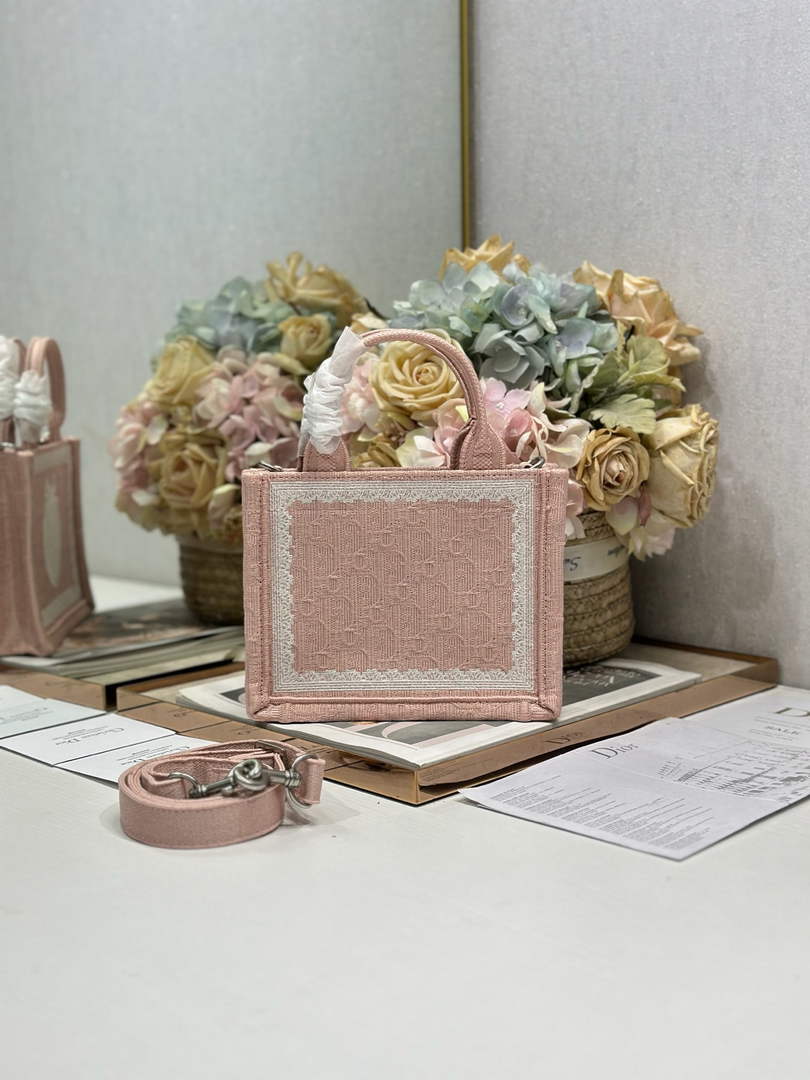 Dioramour Mini Dior Book Tote – Soupir Pink Oblique / White Lace - S5584
