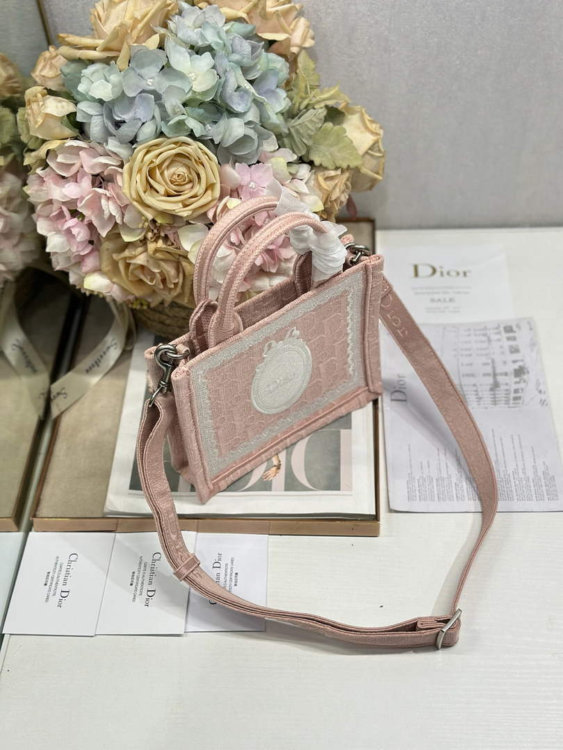 Dioramour Mini Dior Book Tote – Soupir Pink Oblique / White Lace - S5584