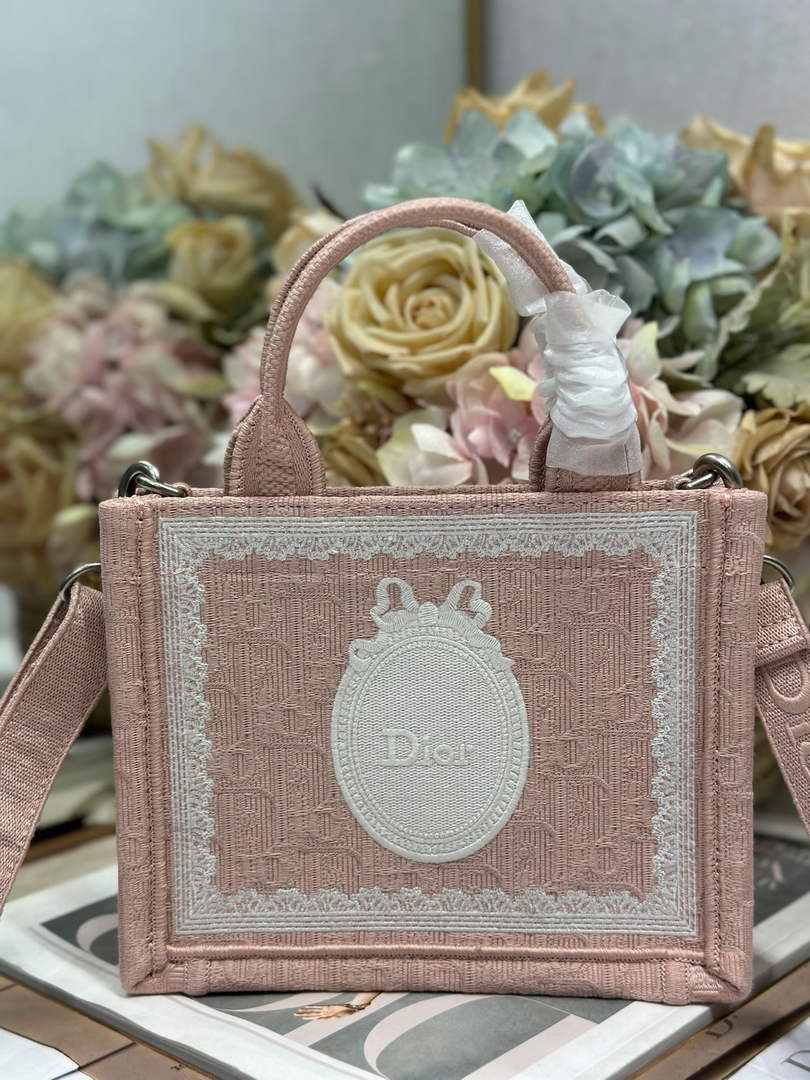 Dioramour Mini Dior Book Tote – Soupir Pink Oblique / White Lace - S5584