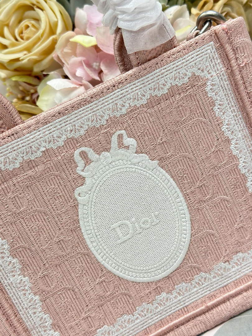 Dioramour Mini Dior Book Tote – Soupir Pink Oblique / White Lace - S5584