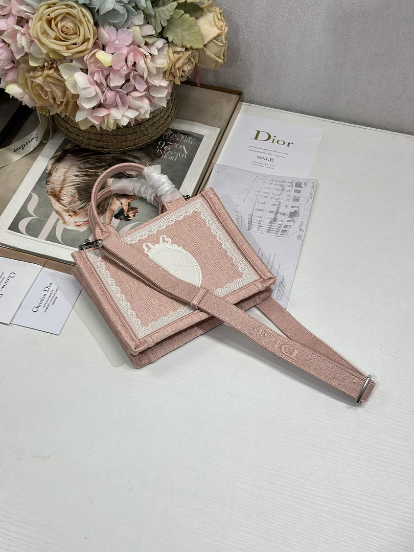 Dioramour Mini Dior Book Tote – Soupir Pink Oblique / White Lace - S5584