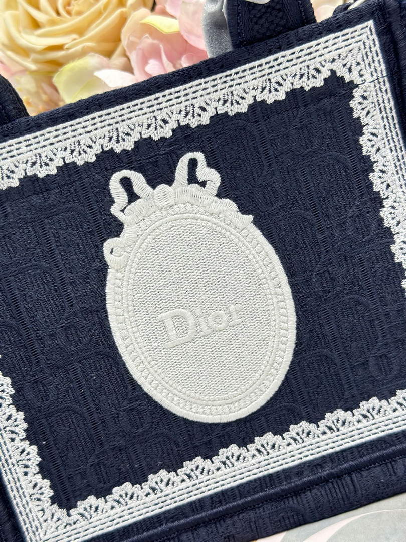 Dioramour Mini Dior Book Tote – Soupir Navy Oblique / White Lace - S5584