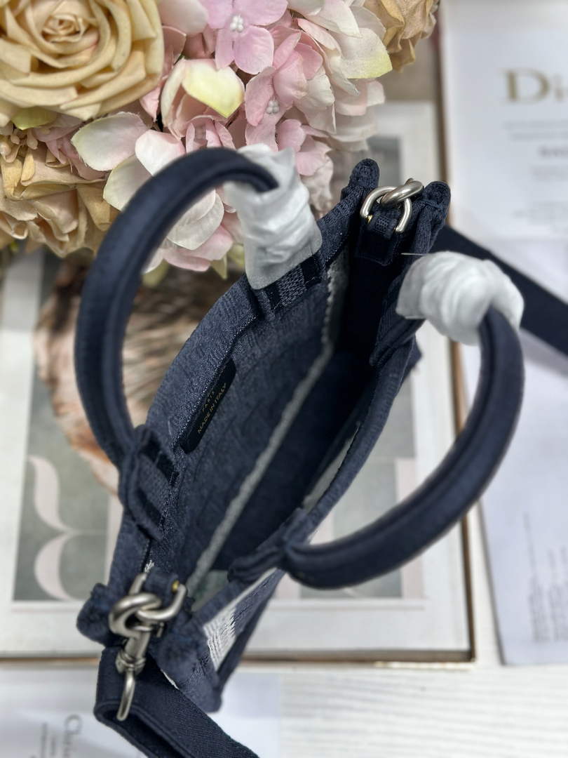 Dioramour Mini Dior Book Tote – Soupir Navy Oblique / White Lace - S5584